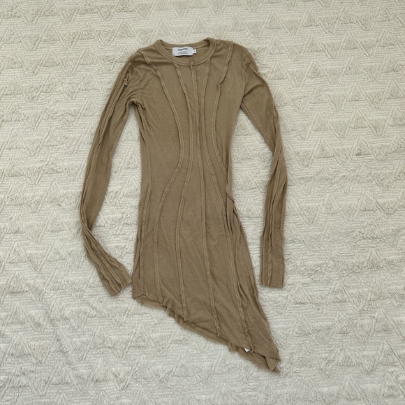 Worn once Sami Miro Vintage asymmetric long sleeve mini dress in Taupe - Picture 2 of 4